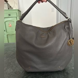 Furla hobo shoulder bag  gray pebbled leather